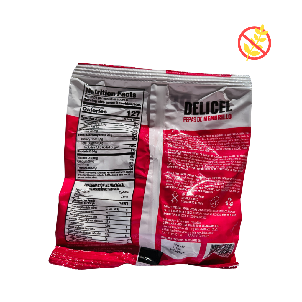 Galletitas de membrillo Delicel dorso